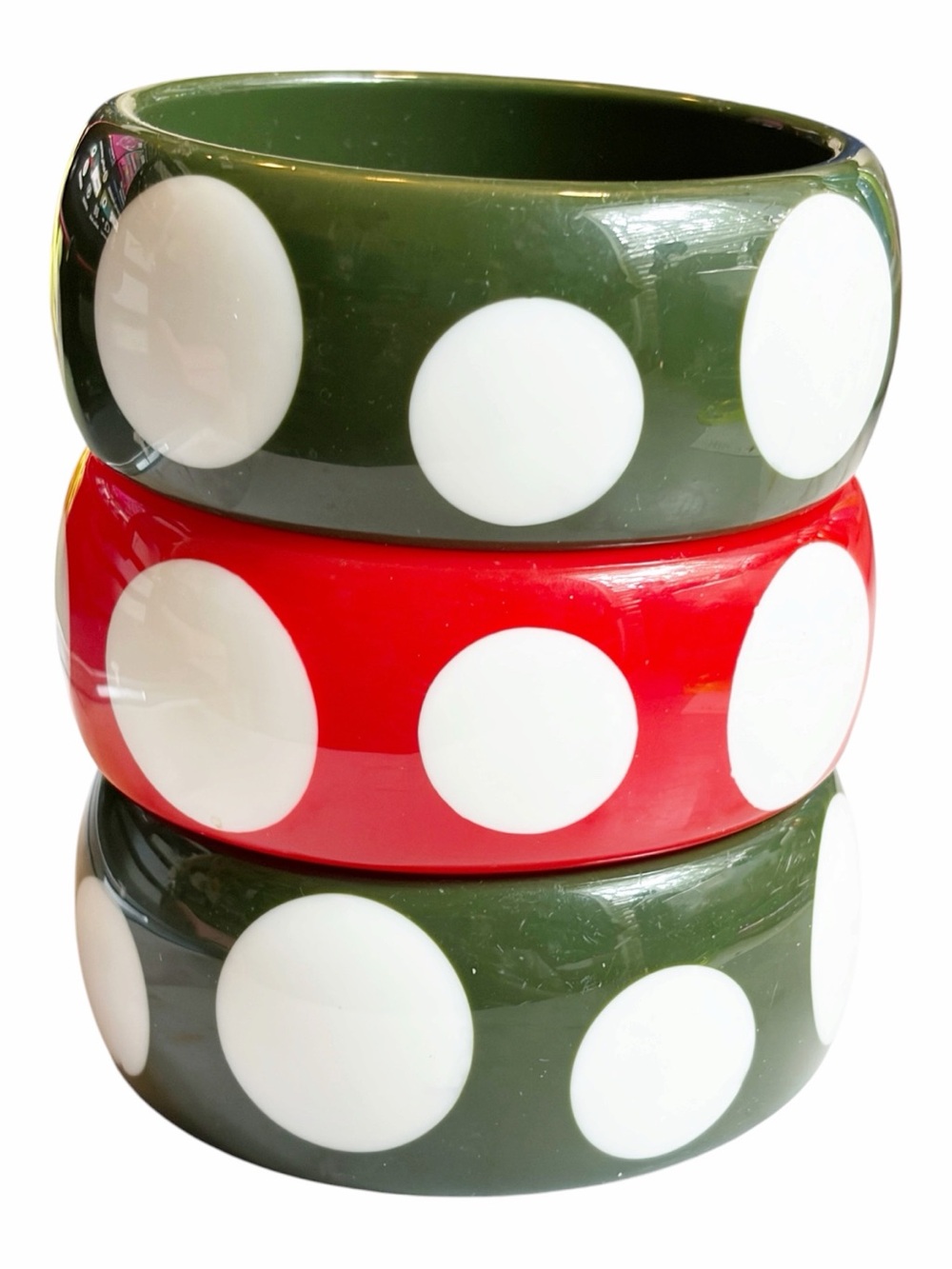 Polka Dot Resin Acrylic Bangle Stack Red & Green